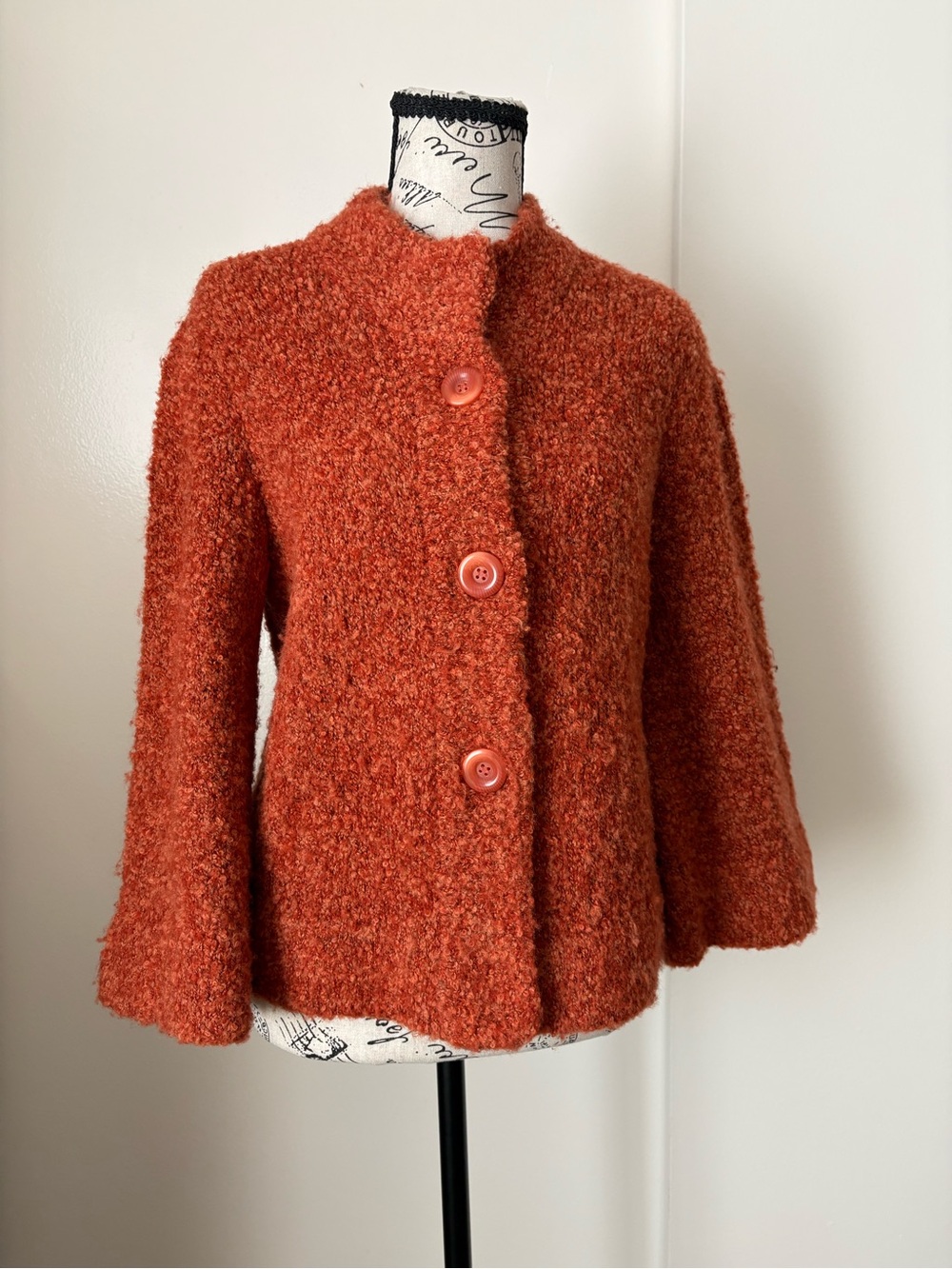 Carole Little Rust Orange Teddy Bouclé Button Jacket
